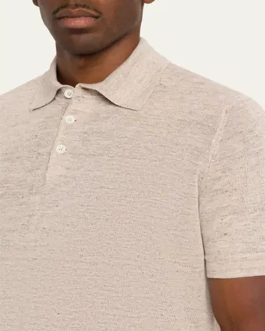 Brunello Cucinelli Men's Linen and Cotton Heathered Polo Shirt | Thumbnail 5 Brunello Cucinelli Men's Linen and Cotton Heathered Polo Shirt | Thumbnail 5