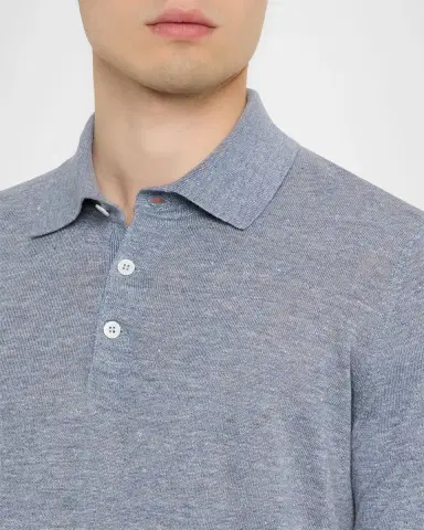 Brunello Cucinelli Men's Linen and Cotton Heathered Polo Shirt | Thumbnail 44 Brunello Cucinelli Men's Linen and Cotton Heathered Polo Shirt | Thumbnail 44