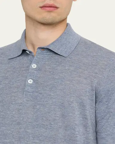 Brunello Cucinelli Men's Linen and Cotton Heathered Polo Shirt | Thumbnail 9 Brunello Cucinelli Men's Linen and Cotton Heathered Polo Shirt | Thumbnail 9