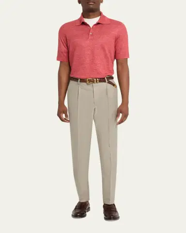 Brunello Cucinelli Men's Linen and Cotton Heathered Polo Shirt | Thumbnail 10 Brunello Cucinelli Men's Linen and Cotton Heathered Polo Shirt | Thumbnail 10