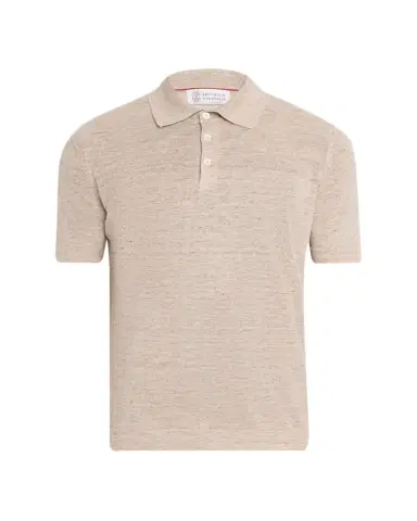 Brunello Cucinelli Men's Linen and Cotton Heathered Polo Shirt | Thumbnail 1 Brunello Cucinelli Men's Linen and Cotton Heathered Polo Shirt | Thumbnail 1