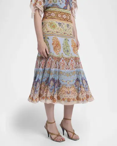 Etro Paisley-Print Georgette Godet Midi Skirt | Thumbnail 3 Etro Paisley-Print Georgette Godet Midi Skirt | Thumbnail 3