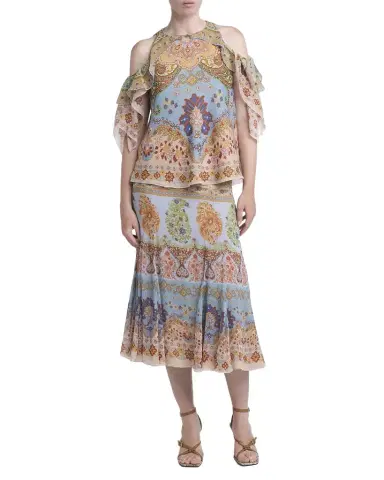 Etro Paisley-Print Georgette Godet Midi Skirt | Thumbnail 1 Etro Paisley-Print Georgette Godet Midi Skirt | Thumbnail 1