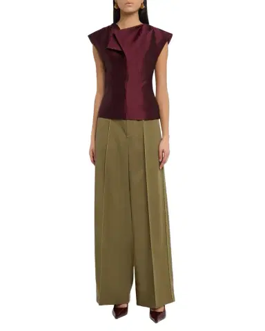 Christopher John Rogers Belted Pintuck Wool Twill Wide-Leg Pants | Thumbnail 1 Christopher John Rogers Belted Pintuck Wool Twill Wide-Leg Pants | Thumbnail 1