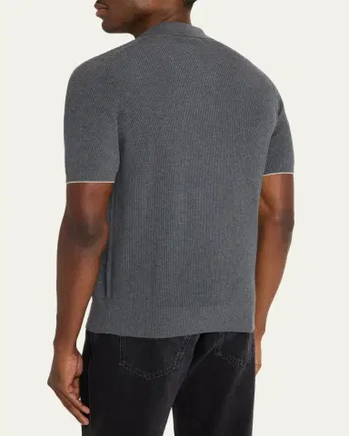 Brunello Cucinelli Men's Cotton Rib Johnny Collar Polo Sweater | Thumbnail 3 Brunello Cucinelli Men's Cotton Rib Johnny Collar Polo Sweater | Thumbnail 3
