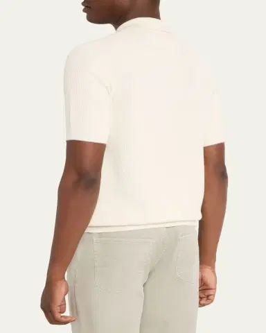 Brunello Cucinelli Men's Cotton Rib Johnny Collar Polo Sweater | Thumbnail 7 Brunello Cucinelli Men's Cotton Rib Johnny Collar Polo Sweater | Thumbnail 7