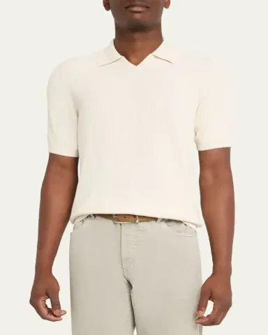 Brunello Cucinelli Men's Cotton Rib Johnny Collar Polo Sweater | Thumbnail 8 Brunello Cucinelli Men's Cotton Rib Johnny Collar Polo Sweater | Thumbnail 8