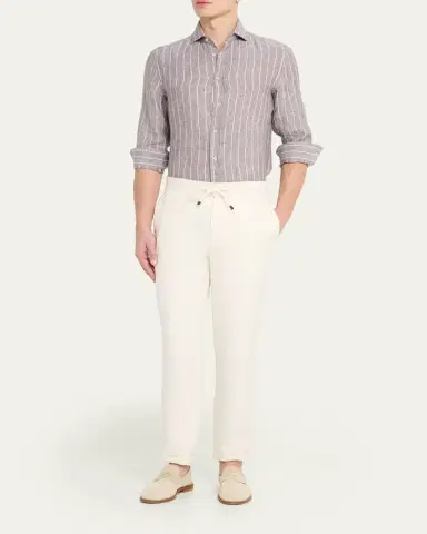 Brunello Cucinelli Men's Pinstripe Linen Button-Down Shirt | Thumbnail 2 Brunello Cucinelli Men's Pinstripe Linen Button-Down Shirt | Thumbnail 2