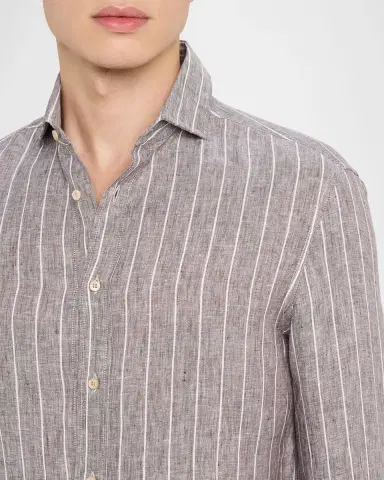 Brunello Cucinelli Men's Pinstripe Linen Button-Down Shirt | Thumbnail 9 Brunello Cucinelli Men's Pinstripe Linen Button-Down Shirt | Thumbnail 9