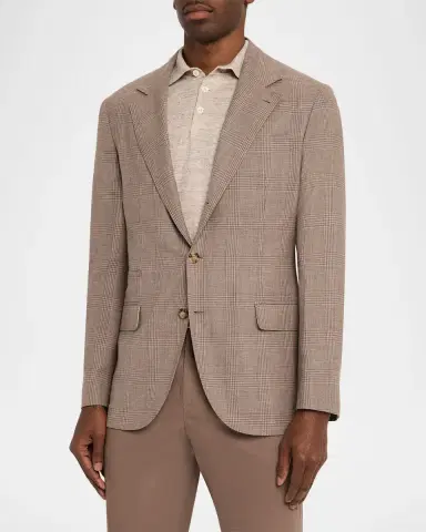 Brunello Cucinelli Men 's Wool, Silk and Linen Glen Plaid Suit Jacket | Thumbnail 4 Brunello Cucinelli Men 's Wool, Silk and Linen Glen Plaid Suit Jacket | Thumbnail 4