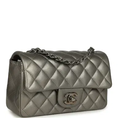 Chanel Chanel Mini Classic Rectangular Flap Bag Dark Silver Calfskin Ruthenium Hardware | Thumbnail 2 Chanel Chanel Mini Classic Rectangular Flap Bag Dark Silver Calfskin Ruthenium Hardware | Thumbnail 2