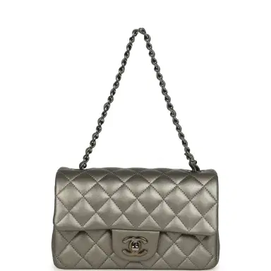 Chanel Chanel Mini Classic Rectangular Flap Bag Dark Silver Calfskin Ruthenium Hardware | Thumbnail 7 Chanel Chanel Mini Classic Rectangular Flap Bag Dark Silver Calfskin Ruthenium Hardware | Thumbnail 7