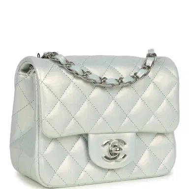 Chanel Chanel Mini Classic Square Flap Bag Blue Iridescent Calfskin Silver Hardware | Thumbnail 2 Chanel Chanel Mini Classic Square Flap Bag Blue Iridescent Calfskin Silver Hardware | Thumbnail 2