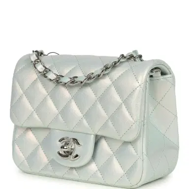 Chanel Chanel Mini Classic Square Flap Bag Blue Iridescent Calfskin Silver Hardware | Thumbnail 3 Chanel Chanel Mini Classic Square Flap Bag Blue Iridescent Calfskin Silver Hardware | Thumbnail 3