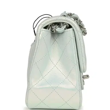 Chanel Chanel Mini Classic Square Flap Bag Blue Iridescent Calfskin Silver Hardware | Thumbnail 4 Chanel Chanel Mini Classic Square Flap Bag Blue Iridescent Calfskin Silver Hardware | Thumbnail 4