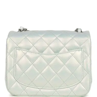 Chanel Chanel Mini Classic Square Flap Bag Blue Iridescent Calfskin Silver Hardware | Thumbnail 5 Chanel Chanel Mini Classic Square Flap Bag Blue Iridescent Calfskin Silver Hardware | Thumbnail 5