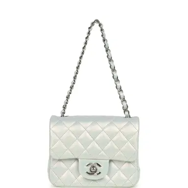 Chanel Chanel Mini Classic Square Flap Bag Blue Iridescent Calfskin Silver Hardware | Thumbnail 7 Chanel Chanel Mini Classic Square Flap Bag Blue Iridescent Calfskin Silver Hardware | Thumbnail 7