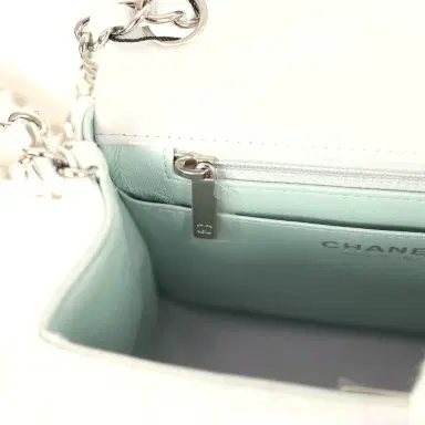 Chanel Chanel Mini Classic Square Flap Bag Blue Iridescent Calfskin Silver Hardware | Thumbnail 10 Chanel Chanel Mini Classic Square Flap Bag Blue Iridescent Calfskin Silver Hardware | Thumbnail 10