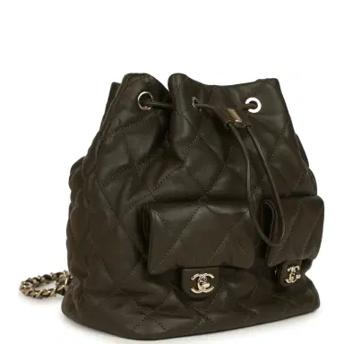 Chanel Chanel Mini Duma Drawstring Backpack Khaki Lambskin Light Gold Hardware | Thumbnail 2 Chanel Chanel Mini Duma Drawstring Backpack Khaki Lambskin Light Gold Hardware | Thumbnail 2