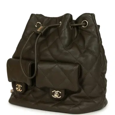 Chanel Chanel Mini Duma Drawstring Backpack Khaki Lambskin Light Gold Hardware | Thumbnail 3 Chanel Chanel Mini Duma Drawstring Backpack Khaki Lambskin Light Gold Hardware | Thumbnail 3