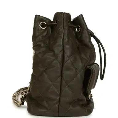 Chanel Chanel Mini Duma Drawstring Backpack Khaki Lambskin Light Gold Hardware | Thumbnail 4 Chanel Chanel Mini Duma Drawstring Backpack Khaki Lambskin Light Gold Hardware | Thumbnail 4