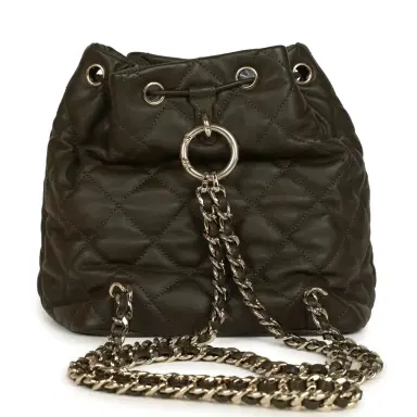 Chanel Chanel Mini Duma Drawstring Backpack Khaki Lambskin Light Gold Hardware | Thumbnail 5 Chanel Chanel Mini Duma Drawstring Backpack Khaki Lambskin Light Gold Hardware | Thumbnail 5