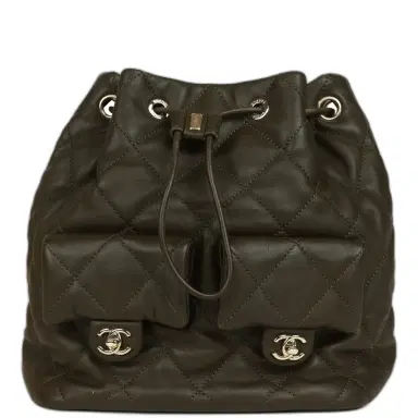 Chanel Chanel Mini Duma Drawstring Backpack Khaki Lambskin Light Gold Hardware | Thumbnail 1 Chanel Chanel Mini Duma Drawstring Backpack Khaki Lambskin Light Gold Hardware | Thumbnail 1