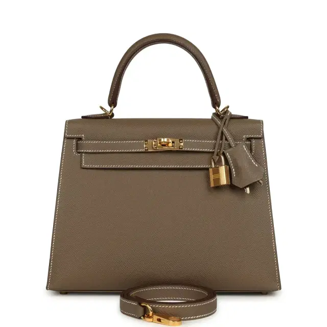 HERMÈS Hermes Kelly Sellier 25 Etoupe Epsom Gold Hardware