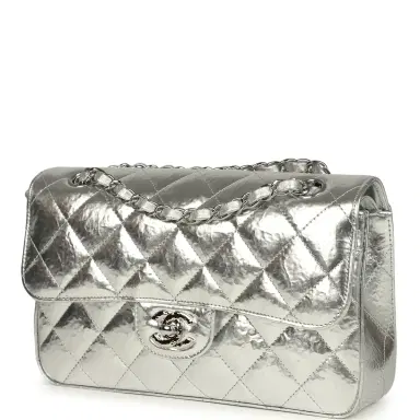 Chanel Pre-owned Chanel Small Classic Double Flap Silver Hammered Metallic Calfskin Silver Hardware | Thumbnail 3 Chanel Pre-owned Chanel Small Classic Double Flap Silver Hammered Metallic Calfskin Silver Hardware | Thumbnail 3