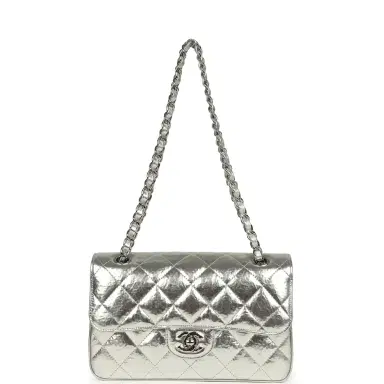 Chanel Pre-owned Chanel Small Classic Double Flap Silver Hammered Metallic Calfskin Silver Hardware | Thumbnail 7 Chanel Pre-owned Chanel Small Classic Double Flap Silver Hammered Metallic Calfskin Silver Hardware | Thumbnail 7