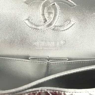Chanel Pre-owned Chanel Small Classic Double Flap Silver Hammered Metallic Calfskin Silver Hardware | Thumbnail 8 Chanel Pre-owned Chanel Small Classic Double Flap Silver Hammered Metallic Calfskin Silver Hardware | Thumbnail 8