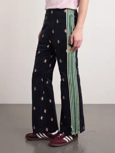 KAPITAL Cropped Flared Webbing-Trimmed Embroidered Cotton-Blend Corduroy Sweatpants - Men | Thumbnail 3 KAPITAL Cropped Flared Webbing-Trimmed Embroidered Cotton-Blend Corduroy Sweatpants - Men | Thumbnail 3