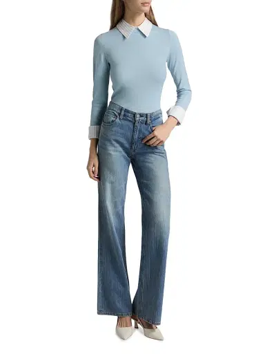 ALICE + OLIVIA Women's Porla Stretch Wool Collared Sweater - Carolina Blue | Thumbnail 2 ALICE + OLIVIA Women's Porla Stretch Wool Collared Sweater - Carolina Blue | Thumbnail 2
