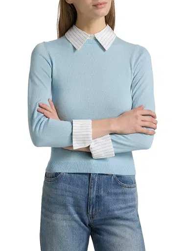 ALICE + OLIVIA Women's Porla Stretch Wool Collared Sweater - Carolina Blue | Thumbnail 3 ALICE + OLIVIA Women's Porla Stretch Wool Collared Sweater - Carolina Blue | Thumbnail 3