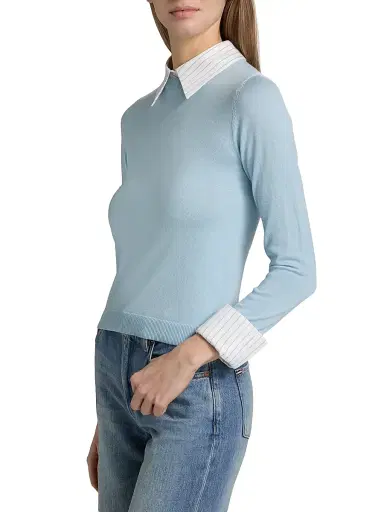 ALICE + OLIVIA Women's Porla Stretch Wool Collared Sweater - Carolina Blue | Thumbnail 4 ALICE + OLIVIA Women's Porla Stretch Wool Collared Sweater - Carolina Blue | Thumbnail 4