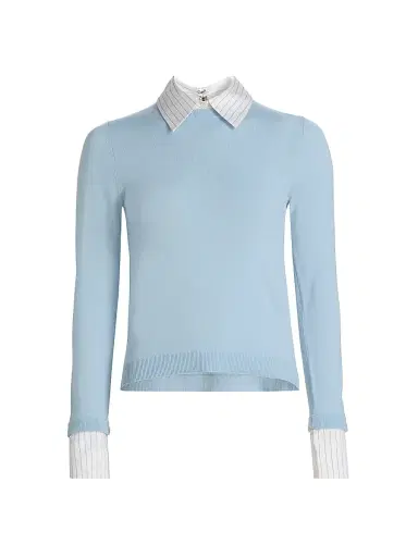 ALICE + OLIVIA Women's Porla Stretch Wool Collared Sweater - Carolina Blue | Thumbnail 1 ALICE + OLIVIA Women's Porla Stretch Wool Collared Sweater - Carolina Blue | Thumbnail 1