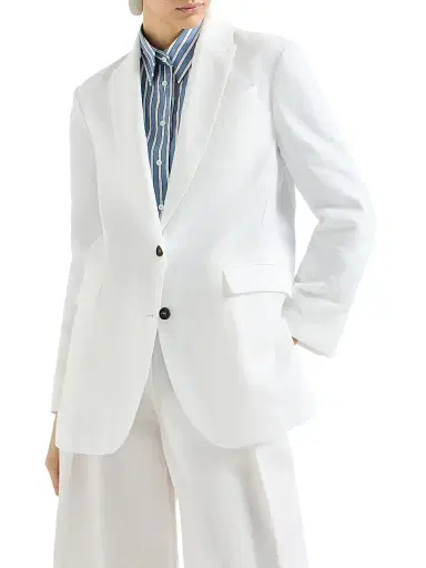 Brunello Cucinelli Women's Cotton Blazer with Monili - White | Thumbnail 2 Brunello Cucinelli Women's Cotton Blazer with Monili - White | Thumbnail 2