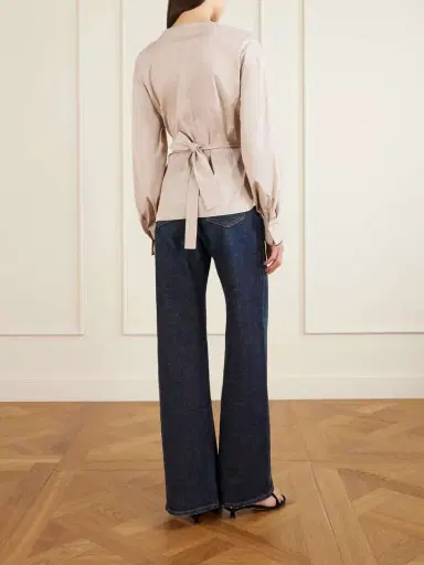 Brunello Cucinelli Embellished Cotton-blend Poplin Wrap Blouse | Thumbnail 3 Brunello Cucinelli Embellished Cotton-blend Poplin Wrap Blouse | Thumbnail 3