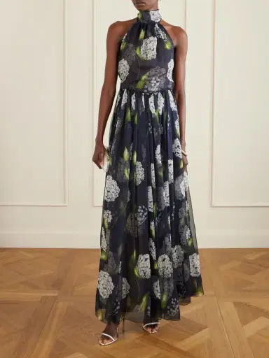 Oscar de la Renta Floral-print Gathered Silk-chiffon Halterneck Gown | Thumbnail 2 Oscar de la Renta Floral-print Gathered Silk-chiffon Halterneck Gown | Thumbnail 2