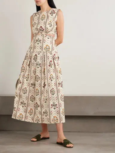 Agua by Agua Bendita Otoño Andes Embellished Cutout Pleated Printed Cotton Midi Dress | Thumbnail 2 Agua by Agua Bendita Otoño Andes Embellished Cutout Pleated Printed Cotton Midi Dress | Thumbnail 2