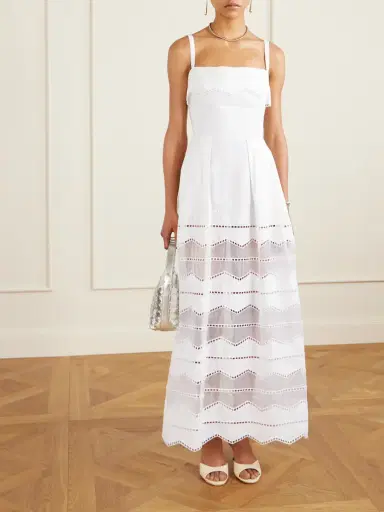 Elie Saab Organza-trimmed Embroidered Cotton-blend Poplin Midi Dress | Thumbnail 2 Elie Saab Organza-trimmed Embroidered Cotton-blend Poplin Midi Dress | Thumbnail 2
