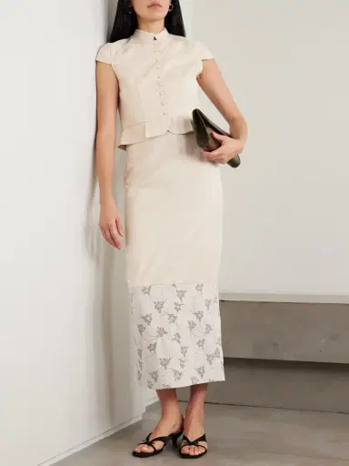 DESTREE Mila Woven And Denim-jacquard Midi Skirt | Thumbnail 2 DESTREE Mila Woven And Denim-jacquard Midi Skirt | Thumbnail 2
