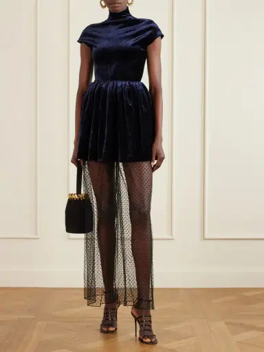 Alaïa Pleated Velvet Turtleneck Mini Dress | Thumbnail 2 Alaïa Pleated Velvet Turtleneck Mini Dress | Thumbnail 2