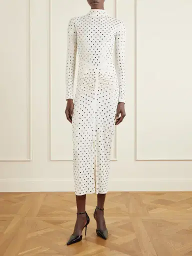 Alaïa Gathered Crystal-embellished Jersey Midi Dress | Thumbnail 2 Alaïa Gathered Crystal-embellished Jersey Midi Dress | Thumbnail 2