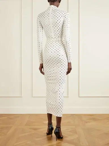 Alaïa Gathered Crystal-embellished Jersey Midi Dress | Thumbnail 3 Alaïa Gathered Crystal-embellished Jersey Midi Dress | Thumbnail 3