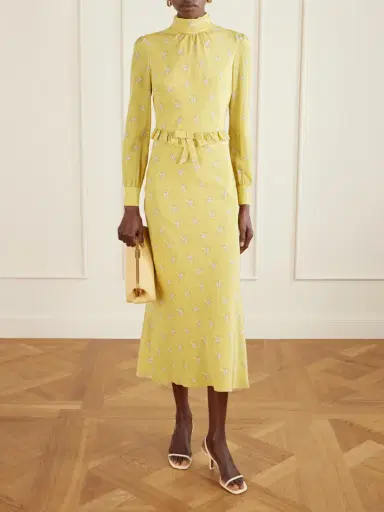 Alessandra Rich Ruffled Bow-detailed Floral-print Silk Crepe De Chine Midi Dress | Thumbnail 2 Alessandra Rich Ruffled Bow-detailed Floral-print Silk Crepe De Chine Midi Dress | Thumbnail 2