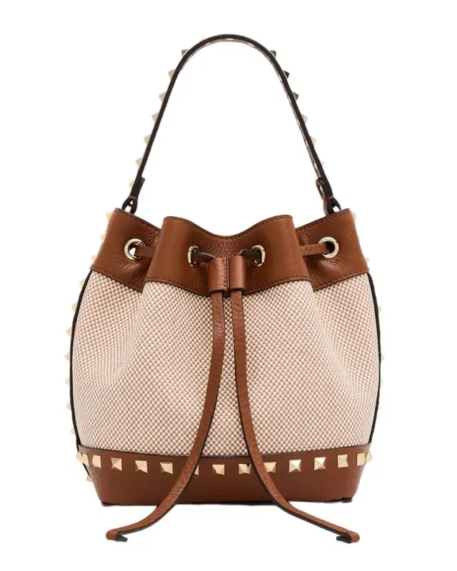 Rockstud Drawstring Canvas & Leather Bucket Bag Rockstud Drawstring Canvas & Leather Bucket Bag