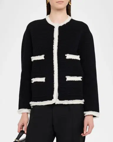 Emporio Armani Fringe-Trim Ottoman Ribbed Blazer | Thumbnail 4 Emporio Armani Fringe-Trim Ottoman Ribbed Blazer | Thumbnail 4