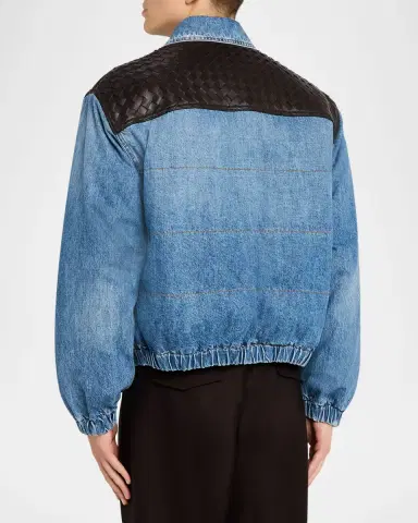 Bottega Veneta Men's Vintage Denim Jacket w/Intrecciato Yoke | Thumbnail 2 Bottega Veneta Men's Vintage Denim Jacket w/Intrecciato Yoke | Thumbnail 2