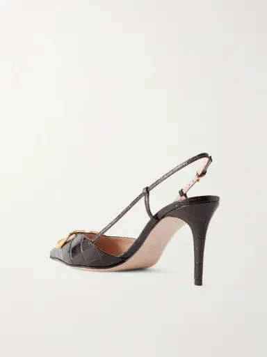 Valentino Garavani Vlogo 80 Embellished Croc-effect Leather Slingback Pumps | Thumbnail 3 Valentino Garavani Vlogo 80 Embellished Croc-effect Leather Slingback Pumps | Thumbnail 3